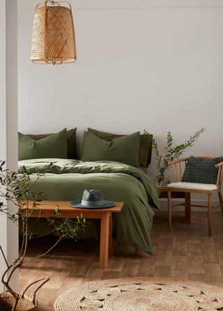 Washed Cotton Duvet Cover Set Dark Green